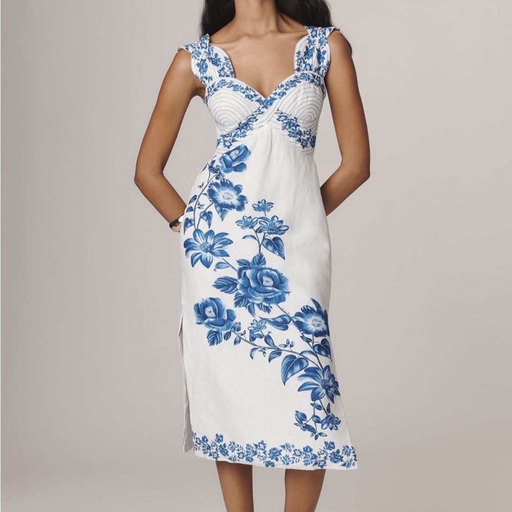 FARM Rio White and Blue Floral Dress